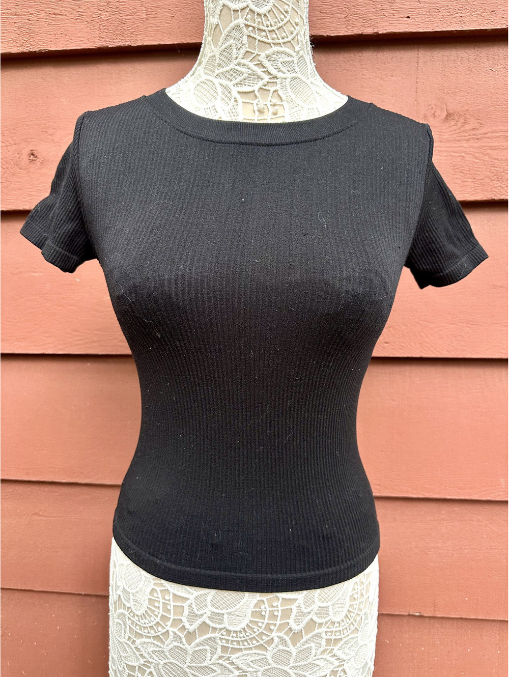 Hippie Rose Black Ribbed Knit Short Sleeve Top